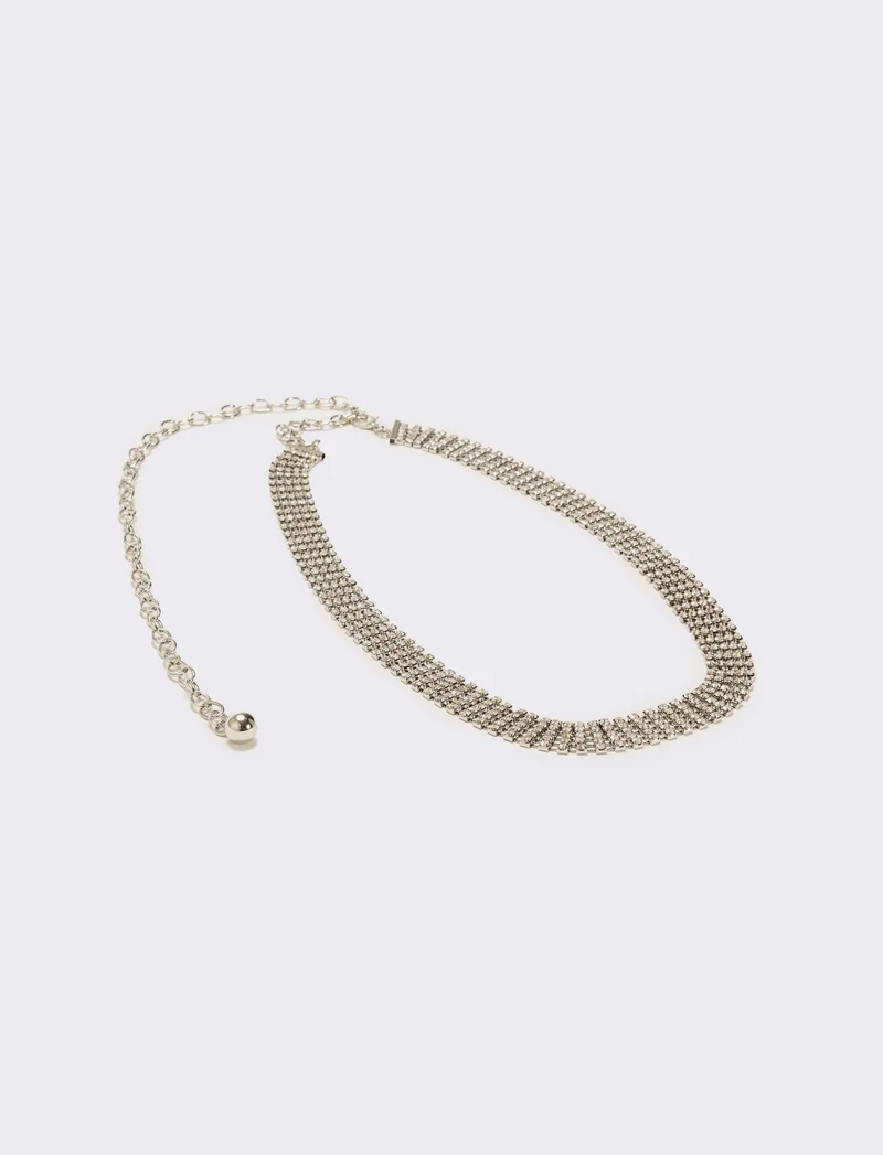 Cintura donna con strass e chiusura gancetto - Argento