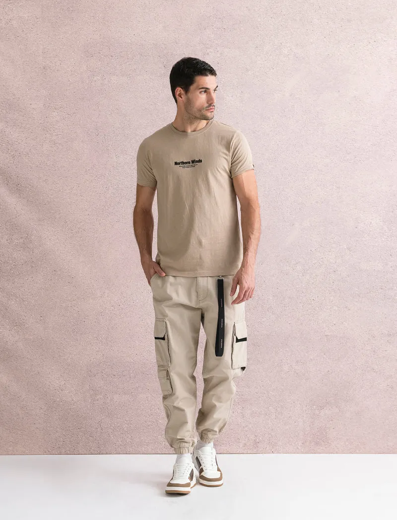 PANTALONI CARGO FIT CON ACCESSORIO - Beige