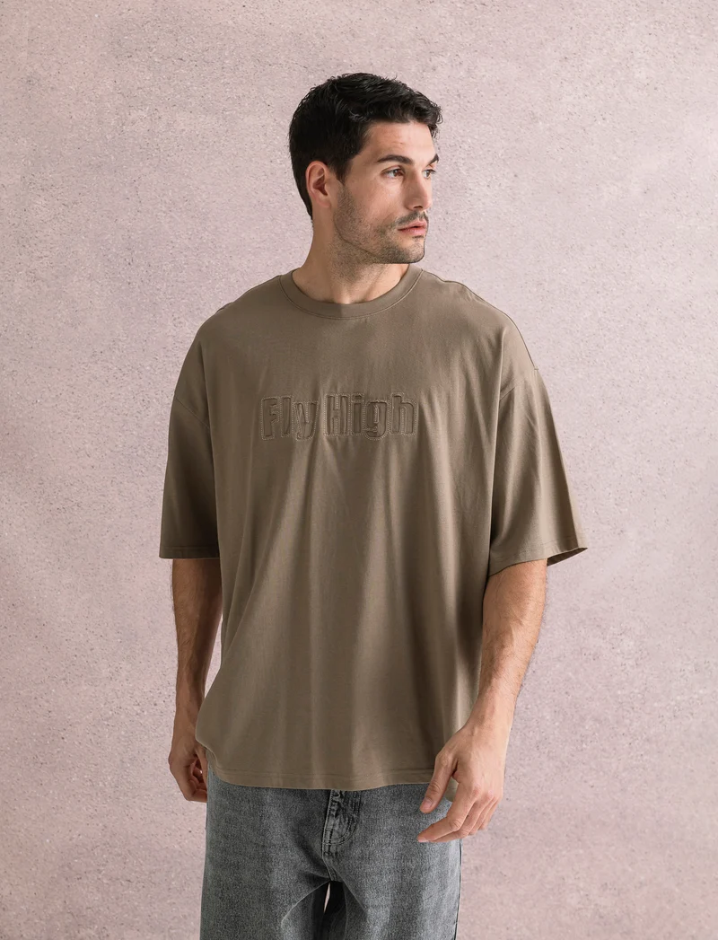 T-SHIRT BOXY FIT EFFETTO MAGLIA - Verde kaki