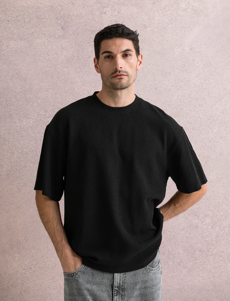 T-SHIRT BOXY FIT EFFETTO MAGLIA - Nero
