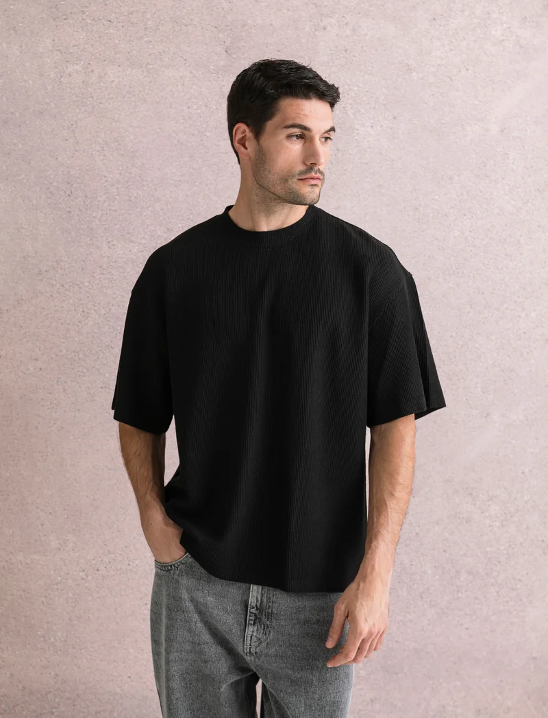 T-SHIRT BOXY FIT EFFETTO MAGLIA - Nero