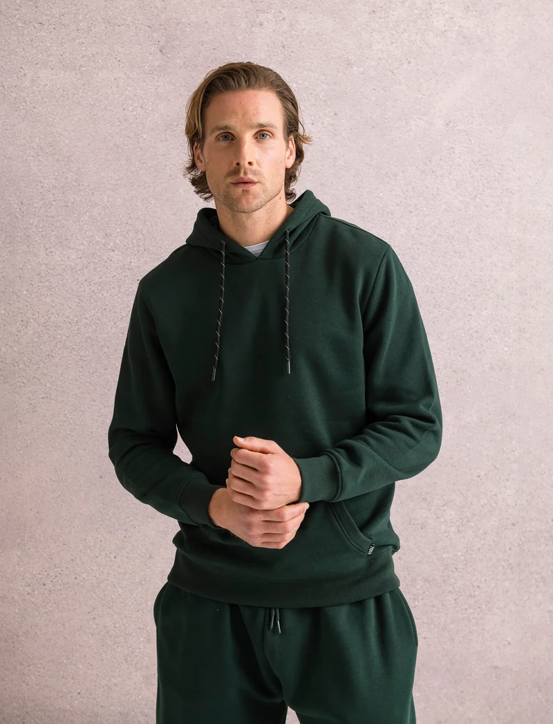 FELPA BASIC CON CAPPUCCIO - Verde scuro