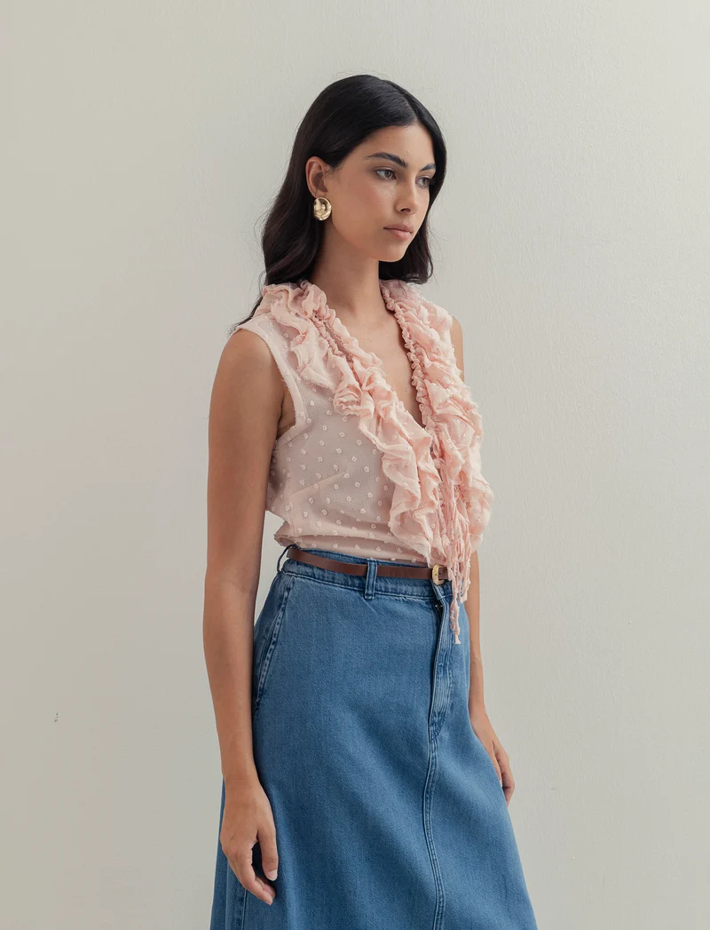 TOP CON ROUCHES - Rosa chiaro