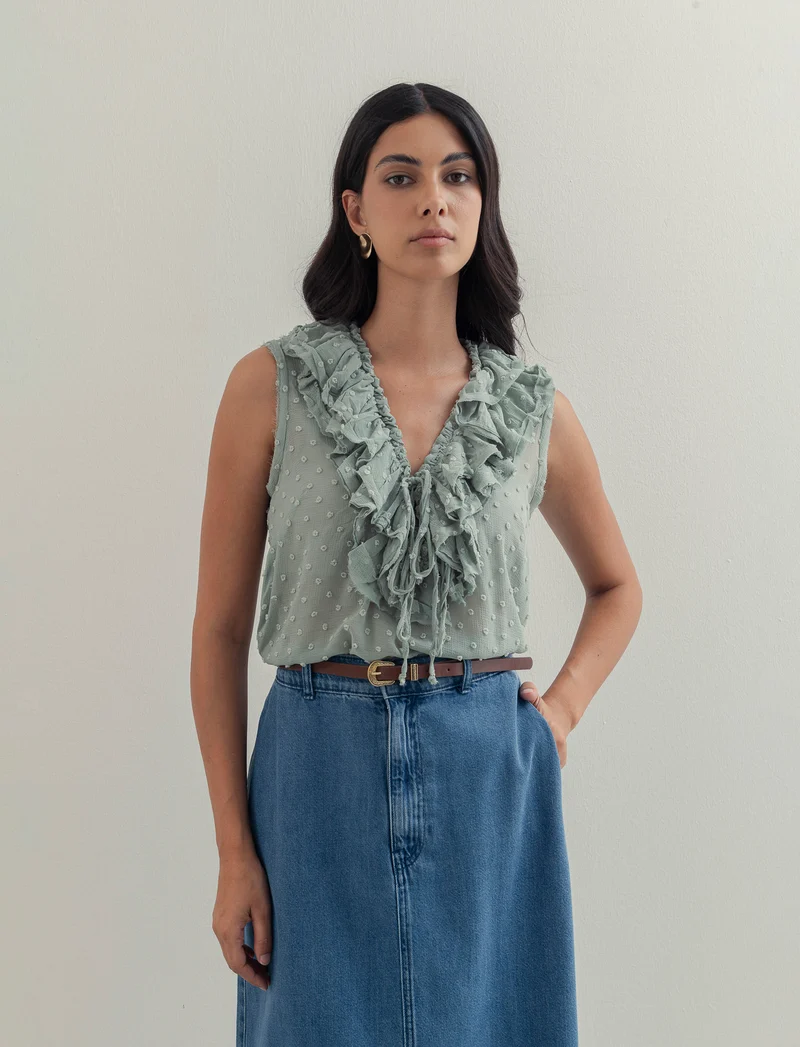 TOP CON ROUCHES - Verde foresta