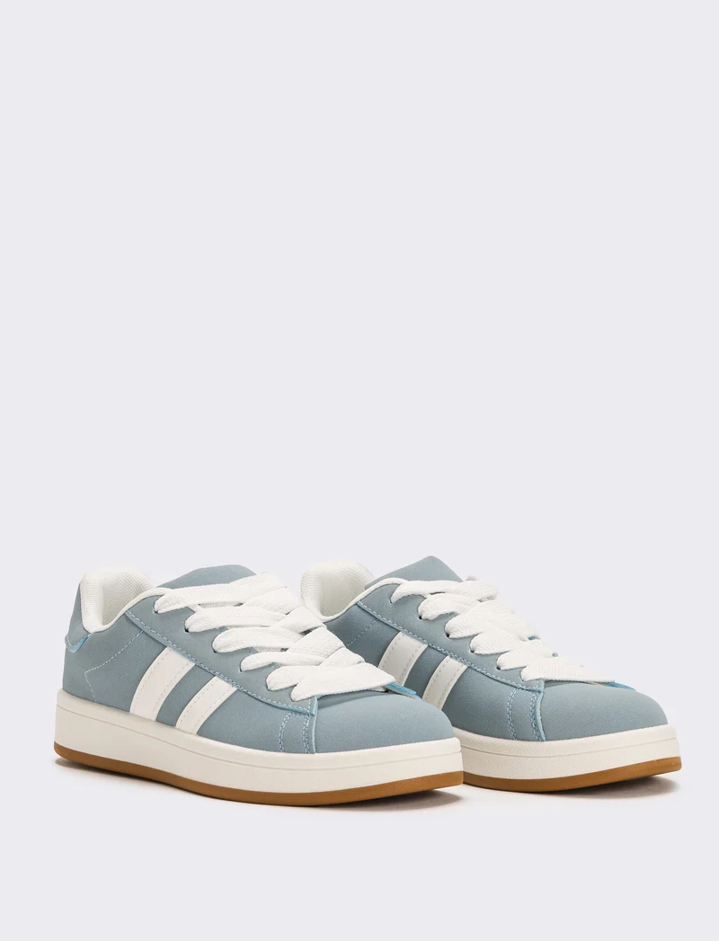 Sneakers con lacci larghi da donna - Celeste