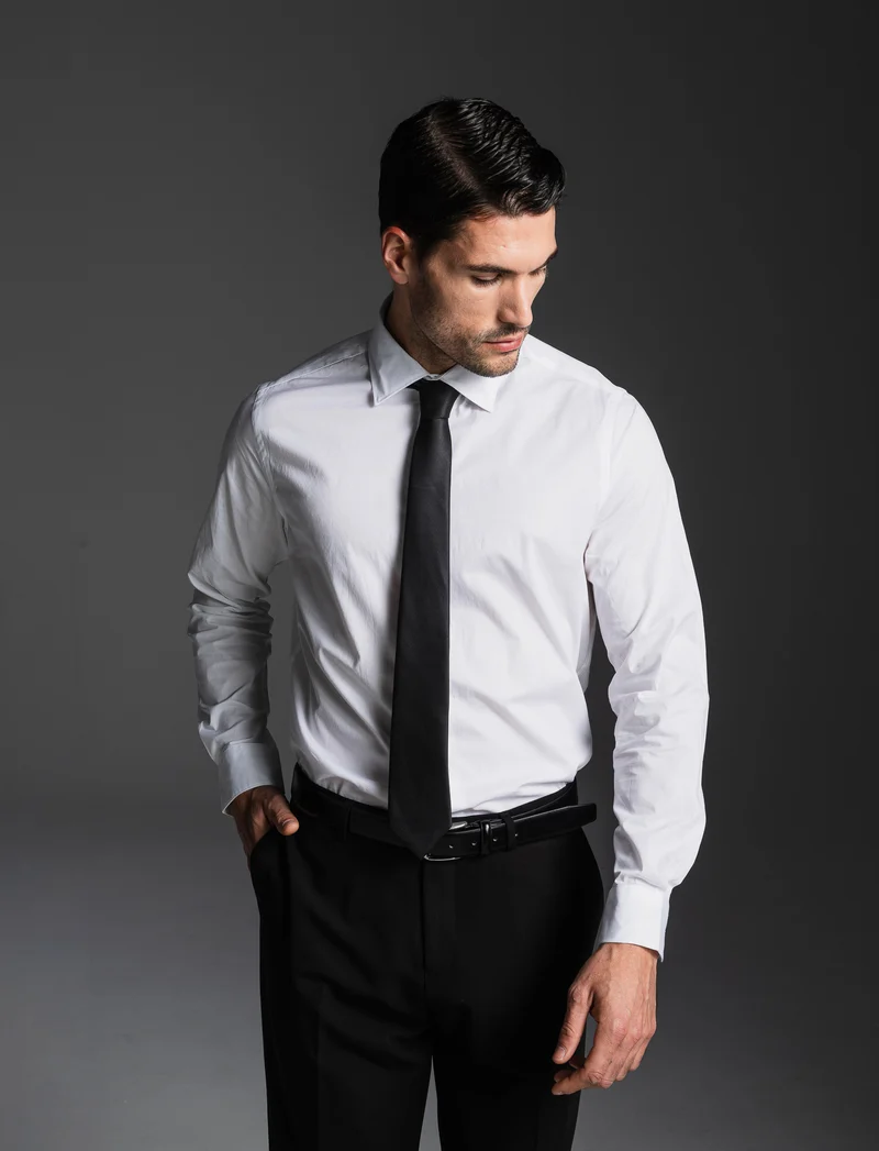 CAMICIA IN POPELINE ELASTICIZZATA SLIM FIT - Bianco