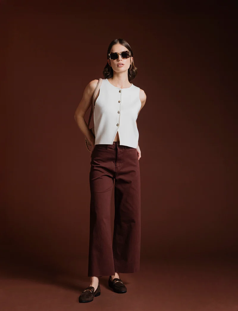 PANTALONE CROP - Marrone cioccolato