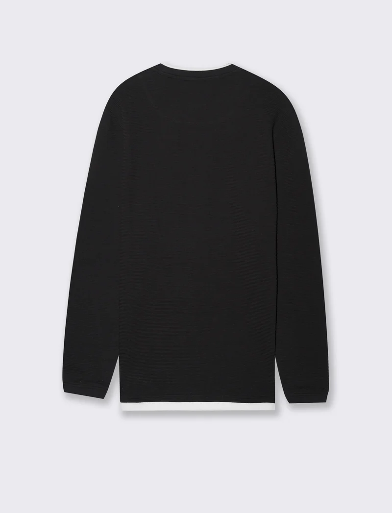 T-SHIRT CON ORLI A CONTRASTO - Nero