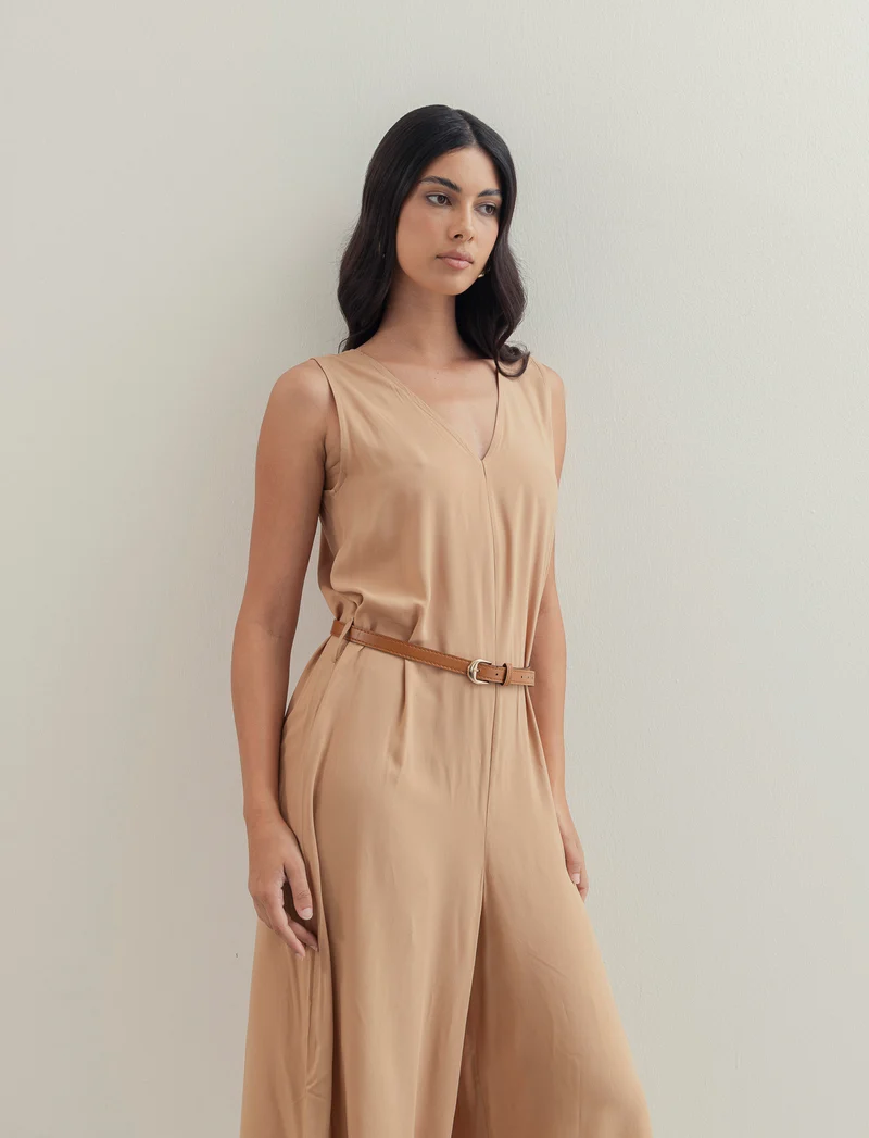Vestito in viscosa con icrocio dietro - Beige