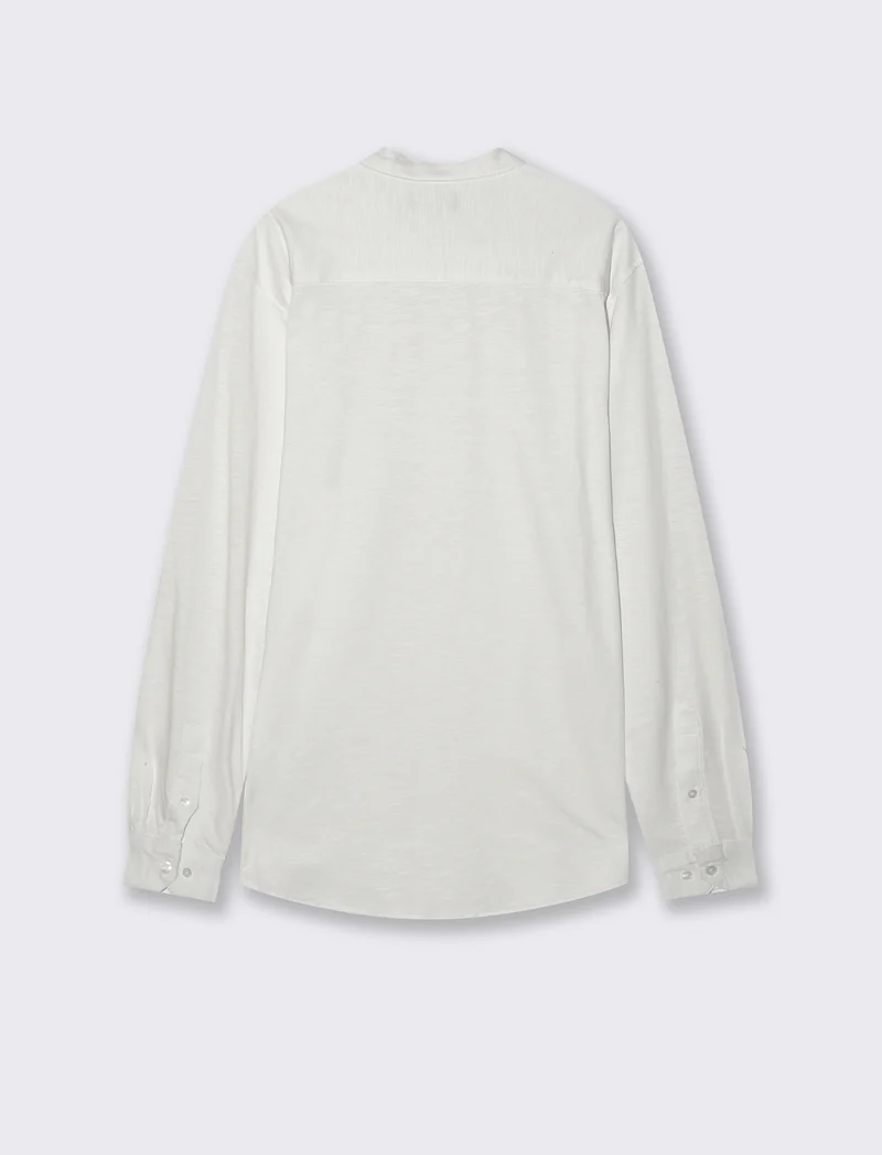 CAMICIA IN JERSEY SLUB COLLO COREANO - Bianco