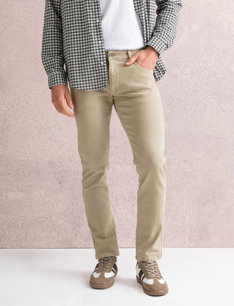 PANTALONI SLAVATI 5 TASCHE SLIM FIT - Beige