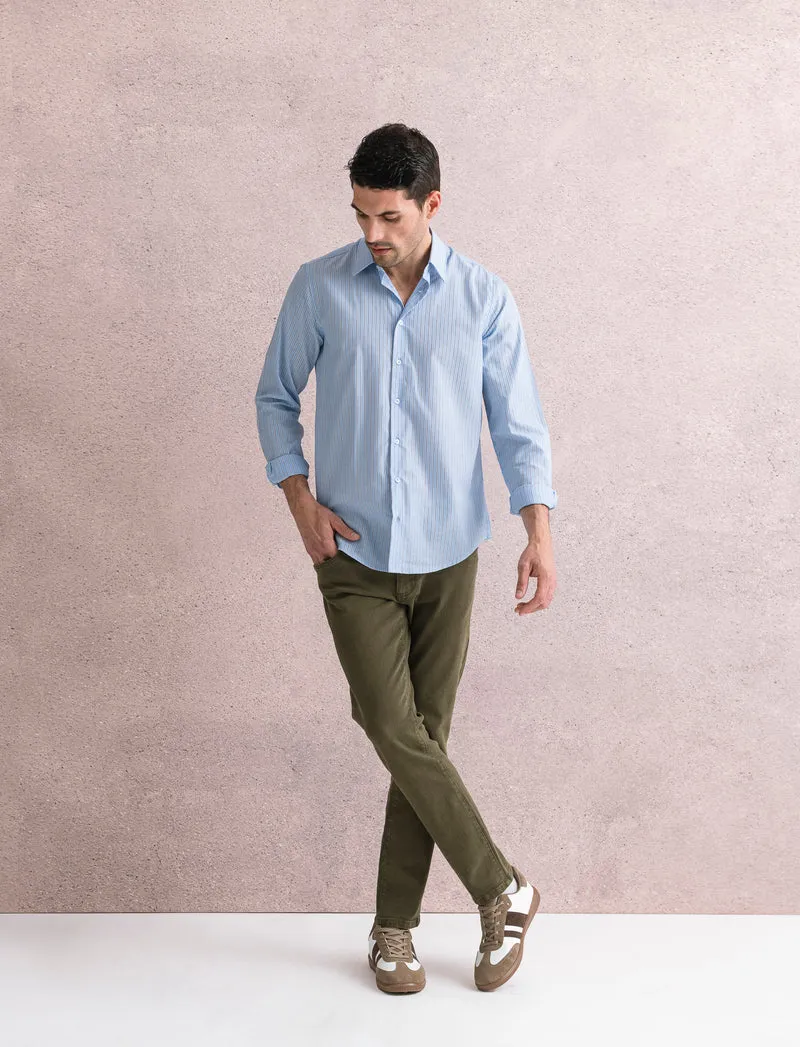 PANTALONI SLAVATI 5 TASCHE SLIM FIT - Verde kaki