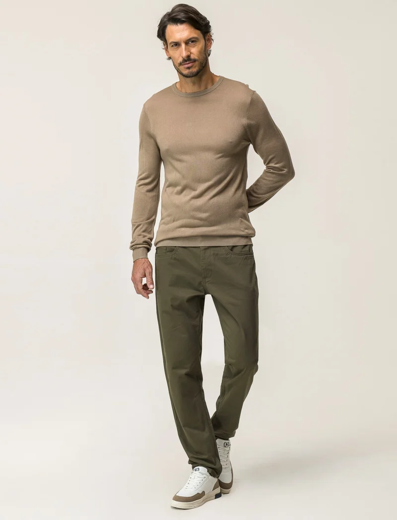 PANTALONI BASIC 5 TASCHE REGULAR FIT - Verde oliva