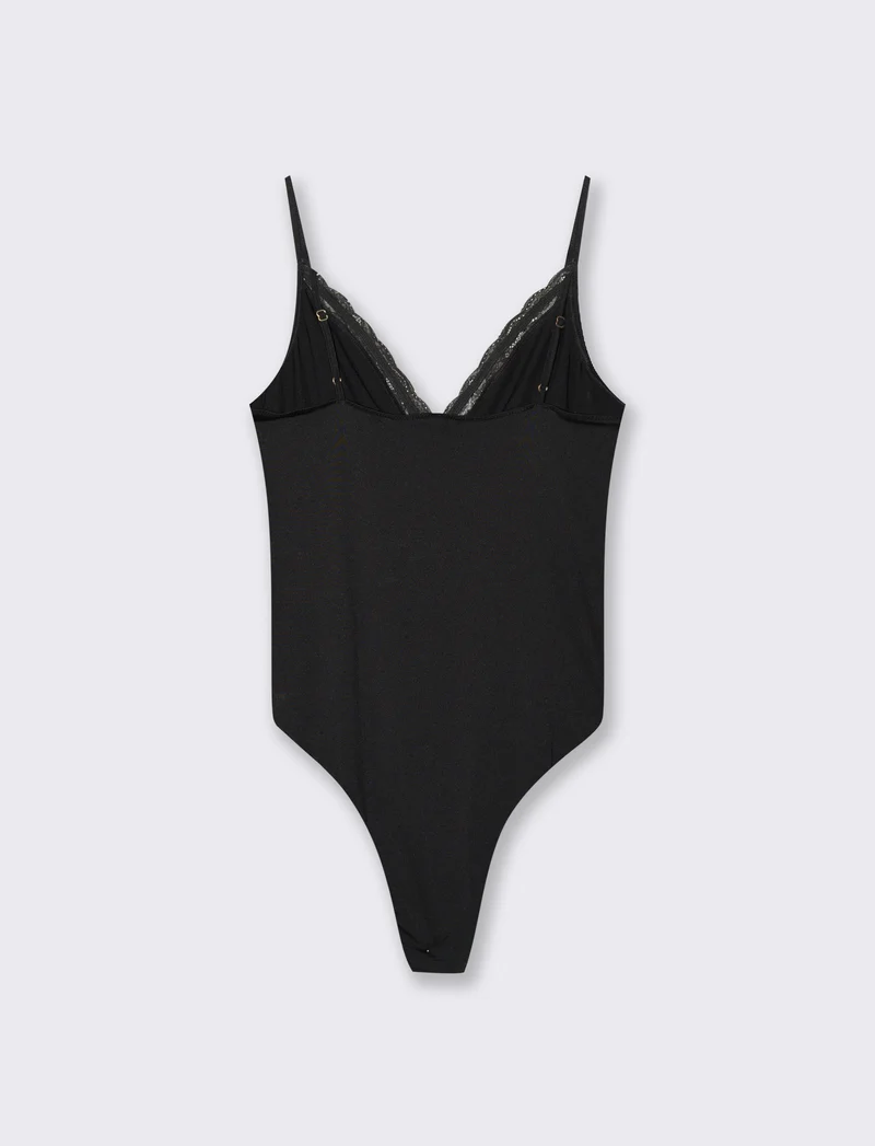 BODY CON INSIERTI IN PIZZO - Nero