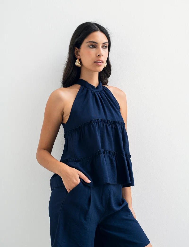 Top con rouches - Blu