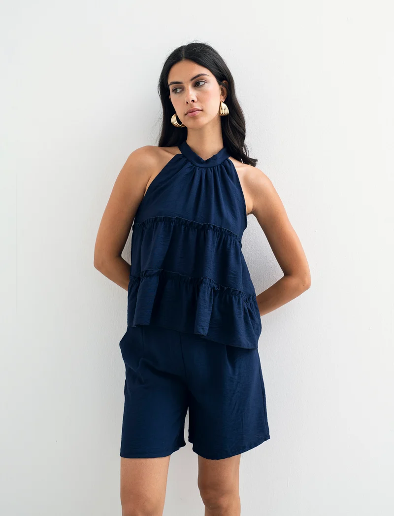 Top con rouches - Blu