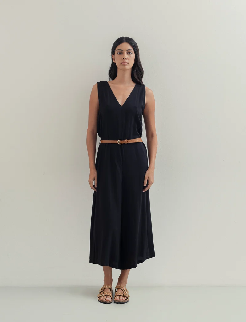 Vestito in viscosa con icrocio dietro - Nero