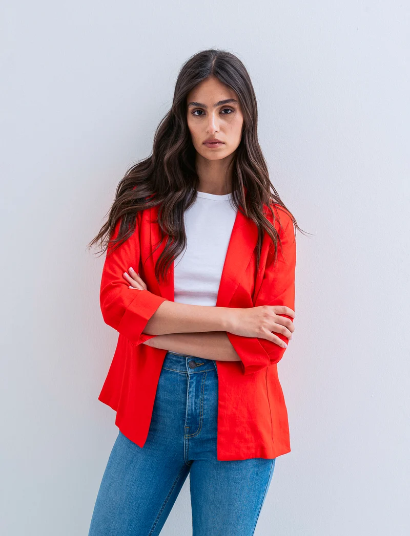 GIACCA CORTA IN LINO - Corallo