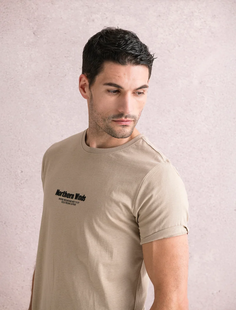 T-SHIRT IN COTONE CON STAMPA A RILIEVO - Beige