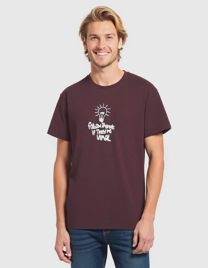 T-SHIRT CON STAMPA IN COTONE REGULAR FIT - Bordeaux