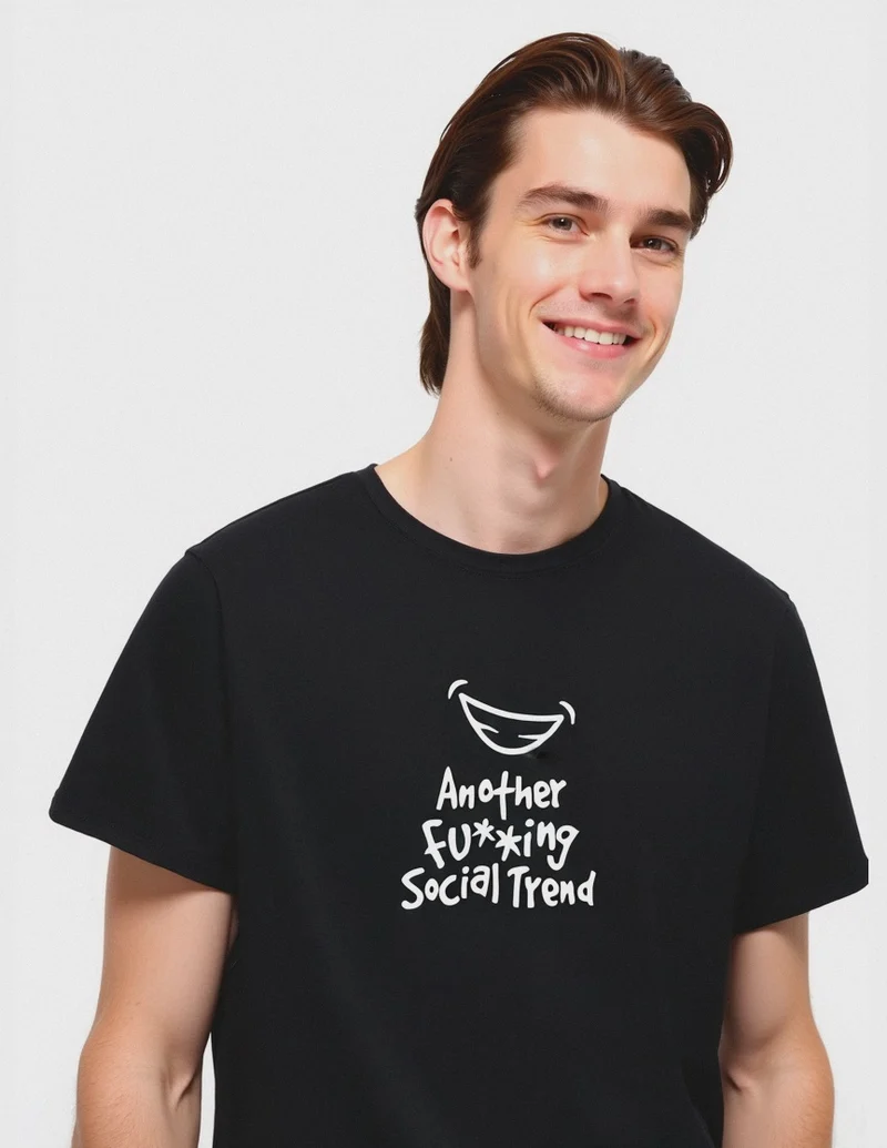 T-SHIRT CON STAMPA IN COTONE REGULAR FIT - Nero