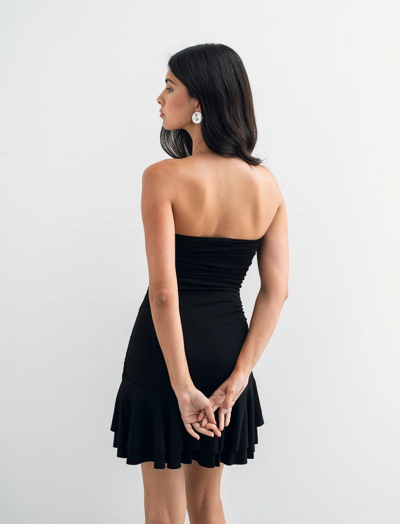 Vestito mini con volant - Nero