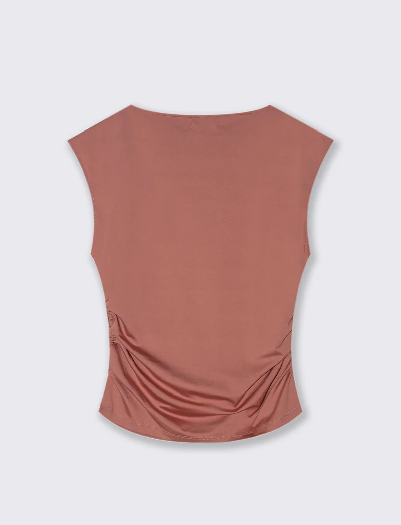 T-SHIRT CON SCOLLO A BARCA - Rosa polvere