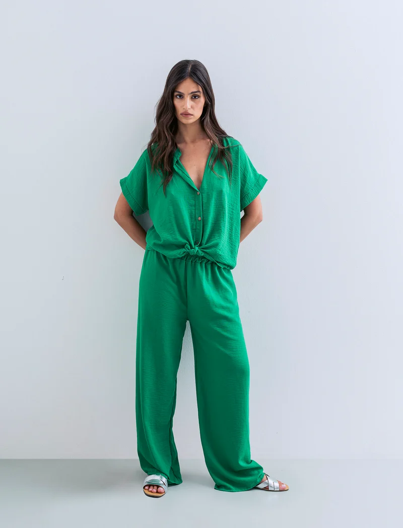 Pantalone palazzo elastico per donna - Verde