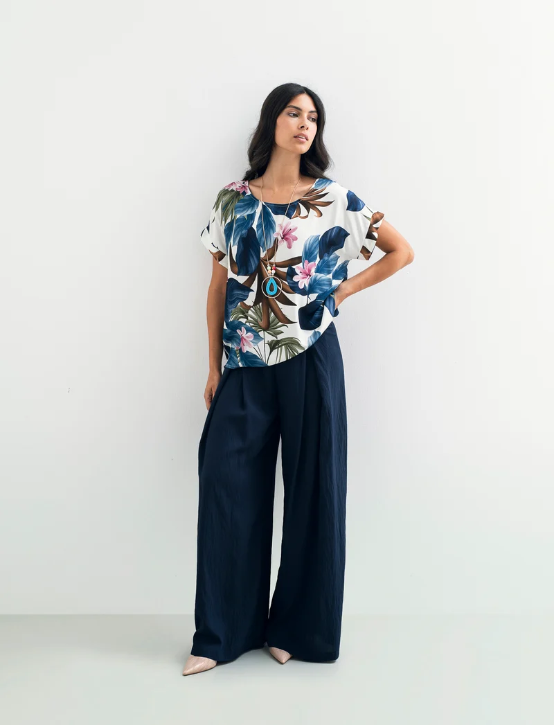 Pantalone palazzo con pences - Blu