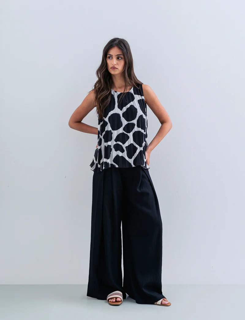 Pantalone palazzo con pences - Nero