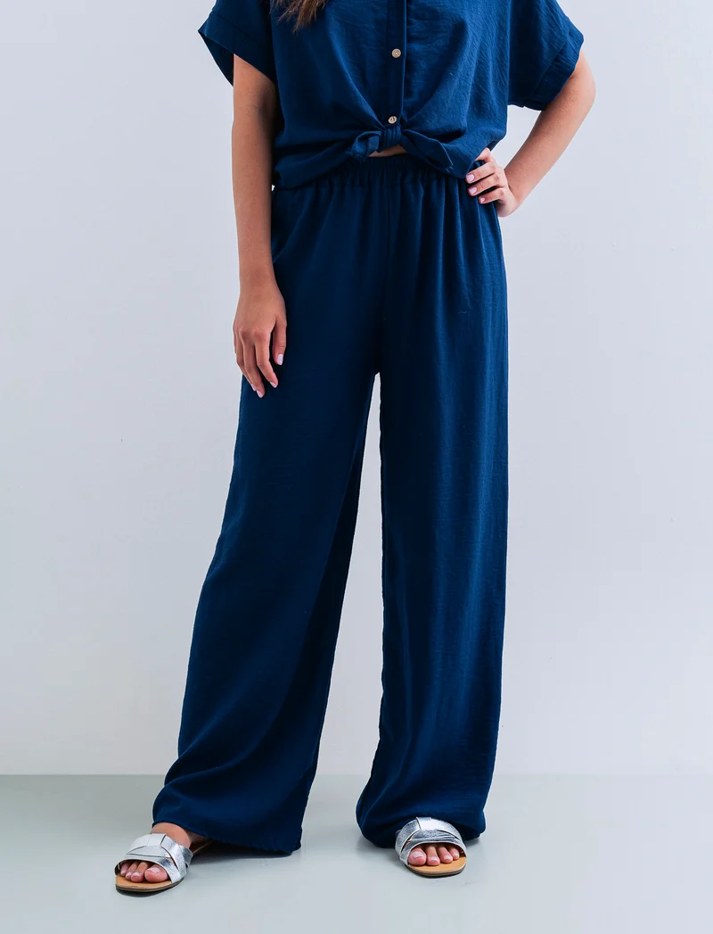 Pantalone palazzo elastico per donna - Blu