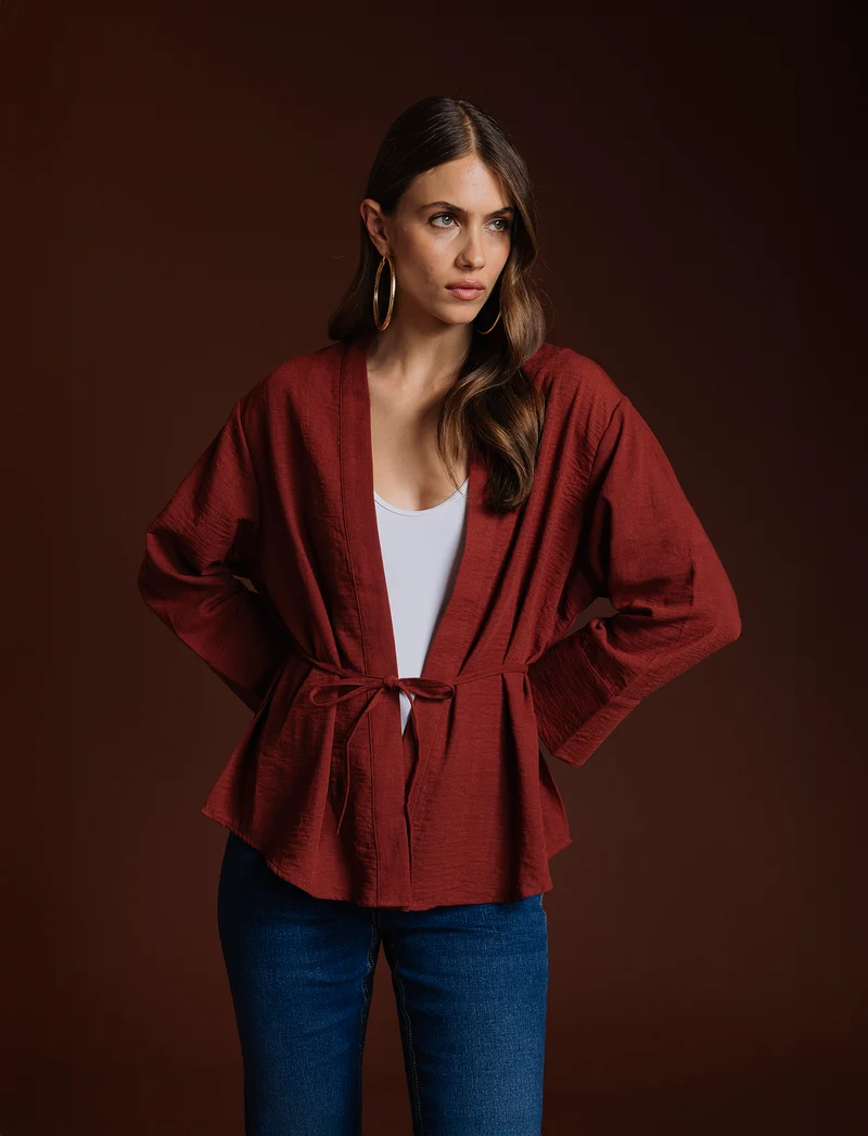 CAMICIA KIMONO - Marrone bruciato