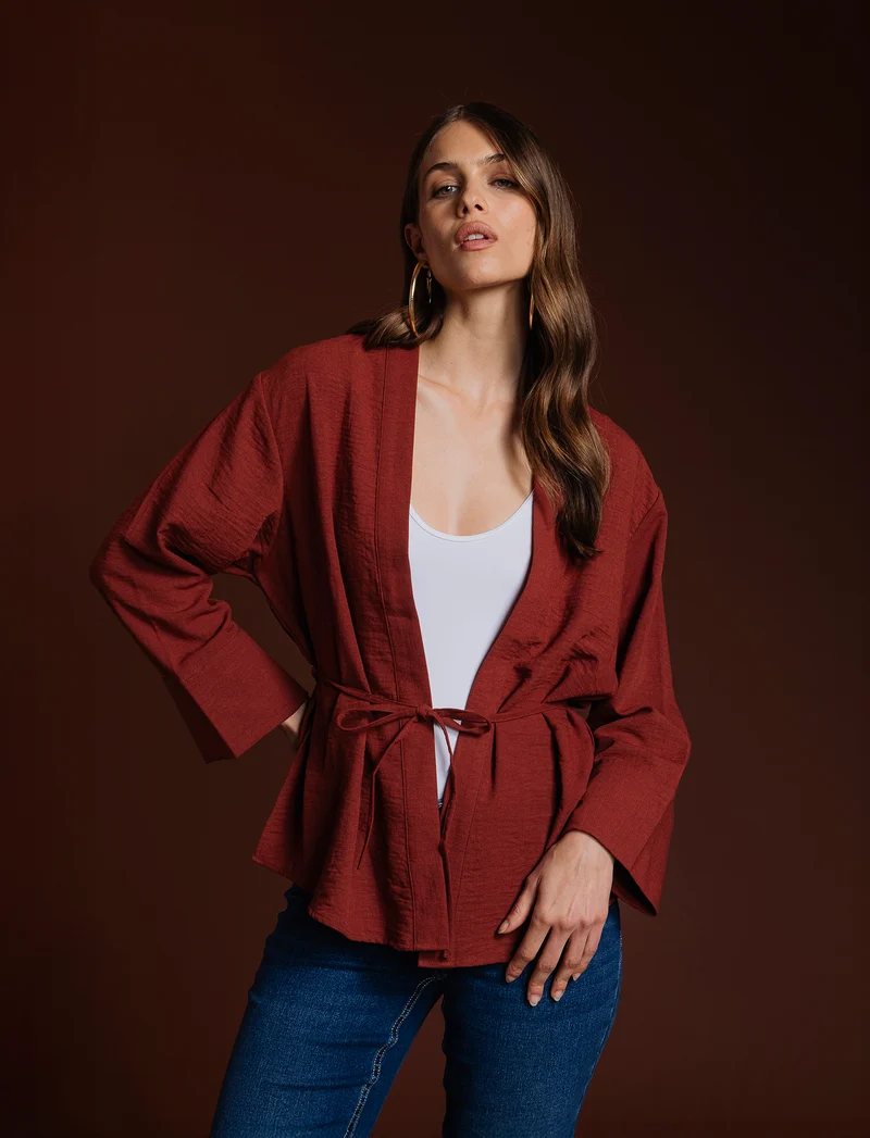 CAMICIA KIMONO - Marrone bruciato