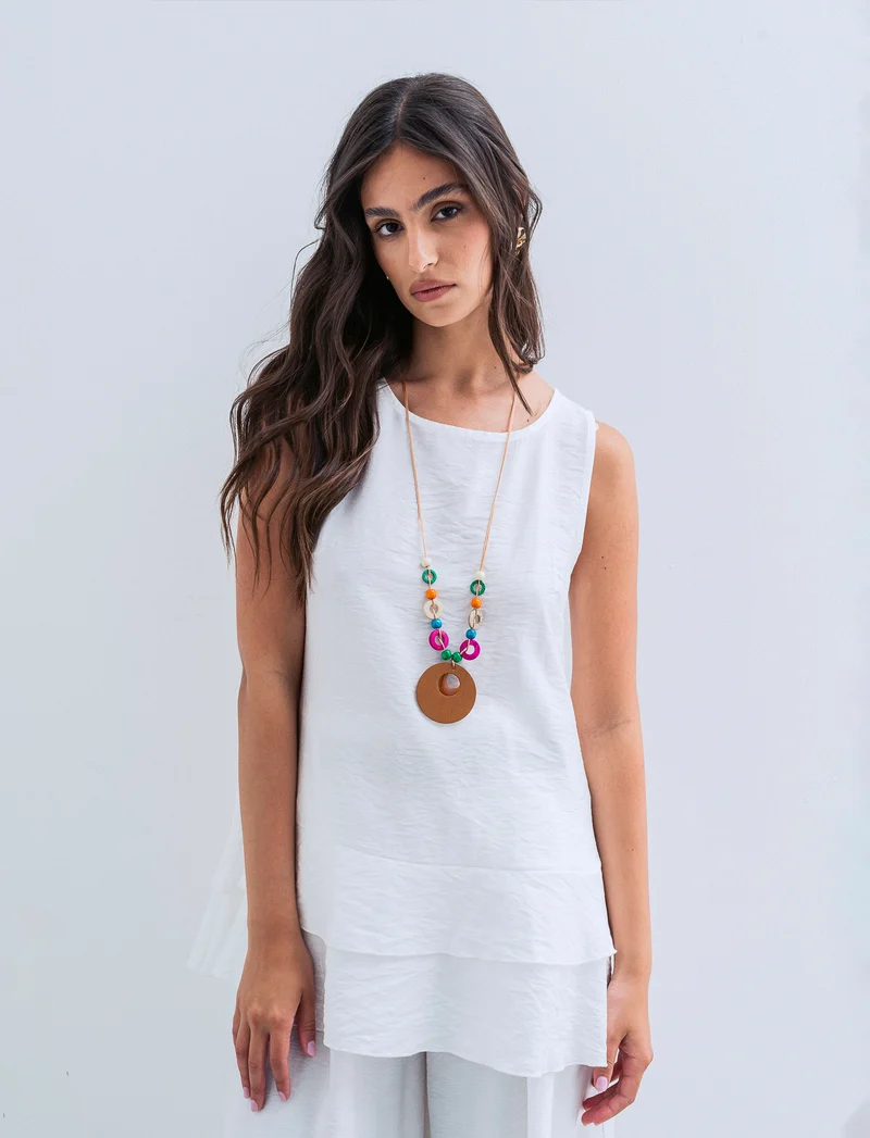 Top con balza e collana - Bianco