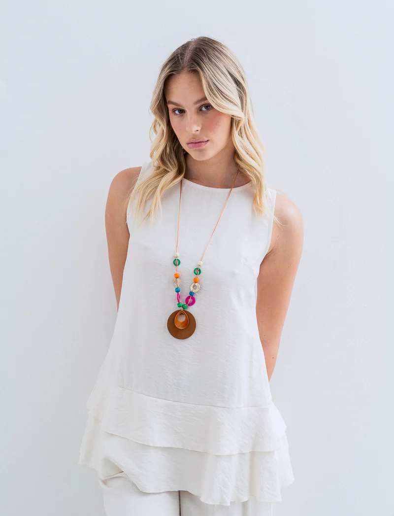 Top con balza e collana - Sabbia