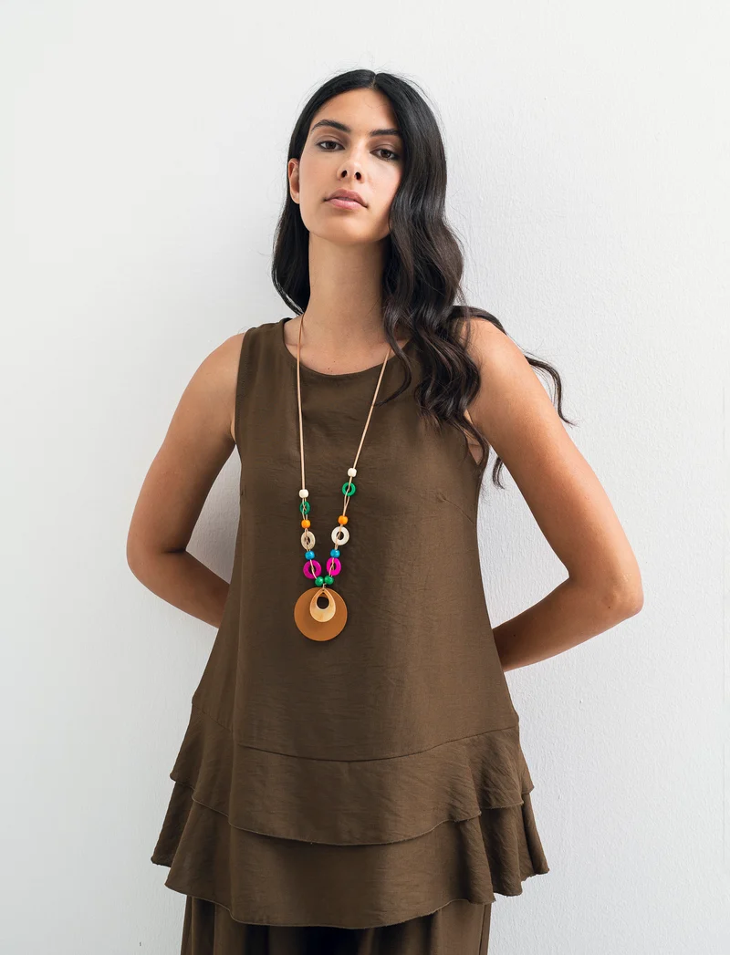 Top con balza e collana - Moro