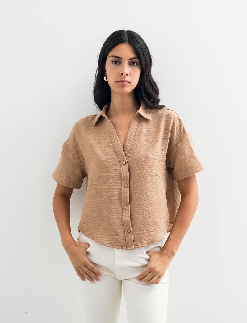 CAMICIA MANICA CORTA - Cammello