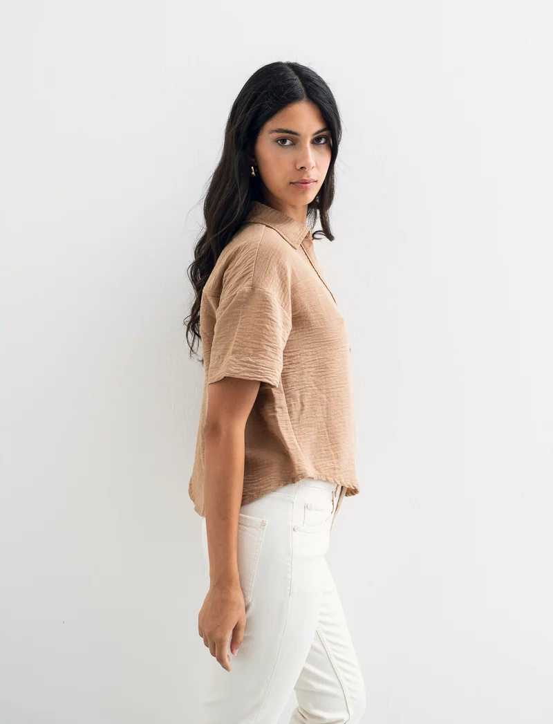 CAMICIA MANICA CORTA - Cammello