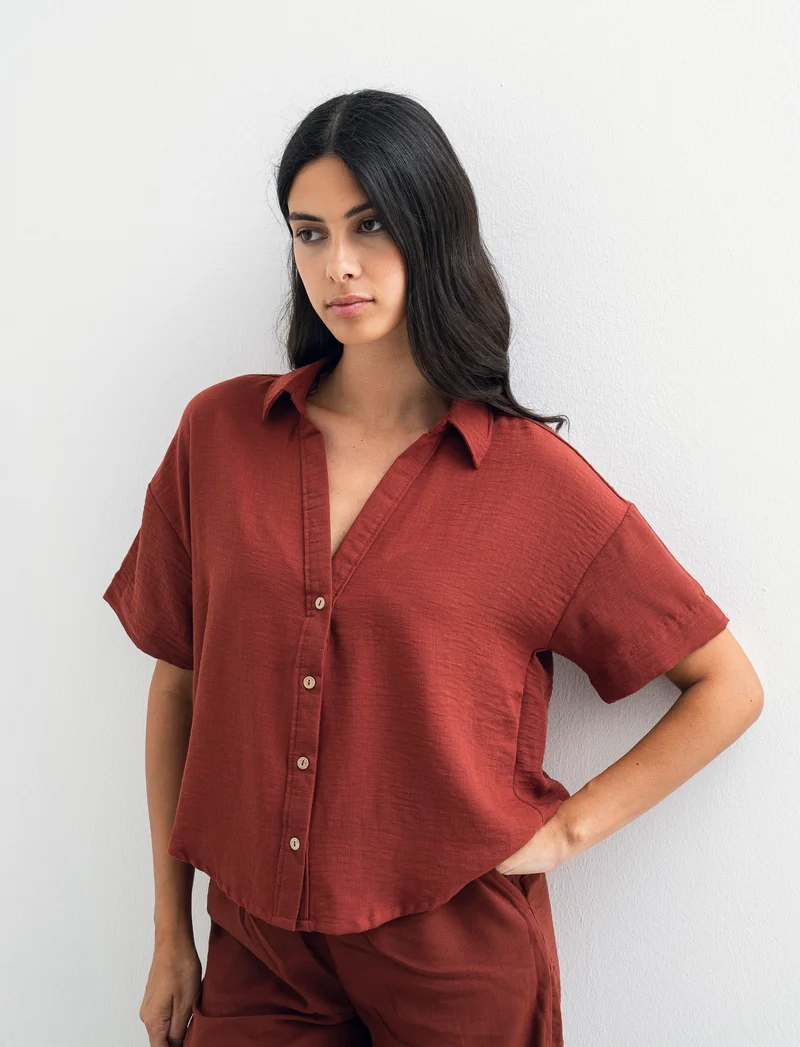 CAMICIA MANICA CORTA - Marrone bruciato