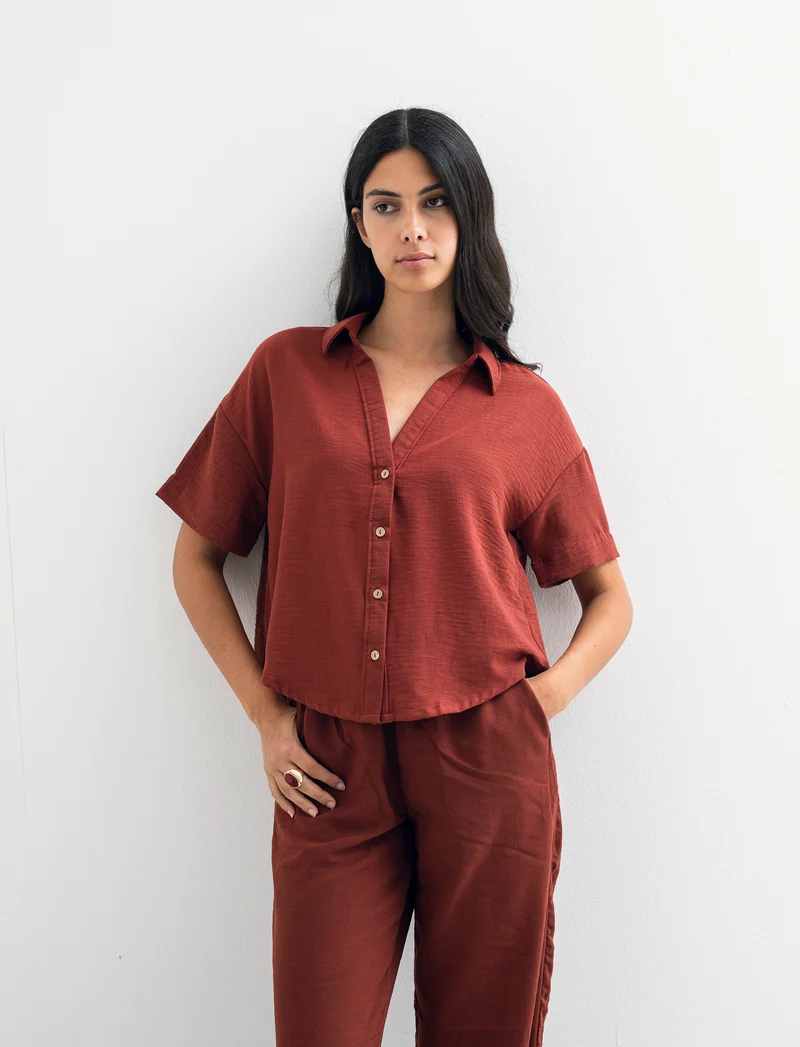 CAMICIA MANICA CORTA - Marrone bruciato