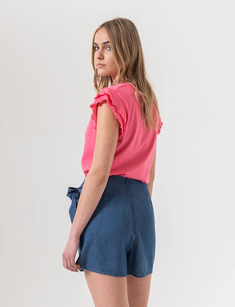 Short con fiocco da donna - DENIM SCURO