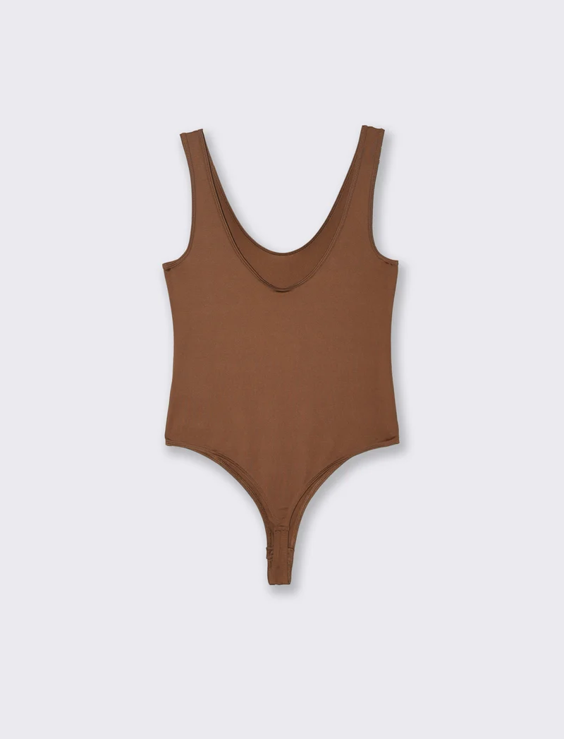 BODY SCOLLO A V - Marrone tabacco