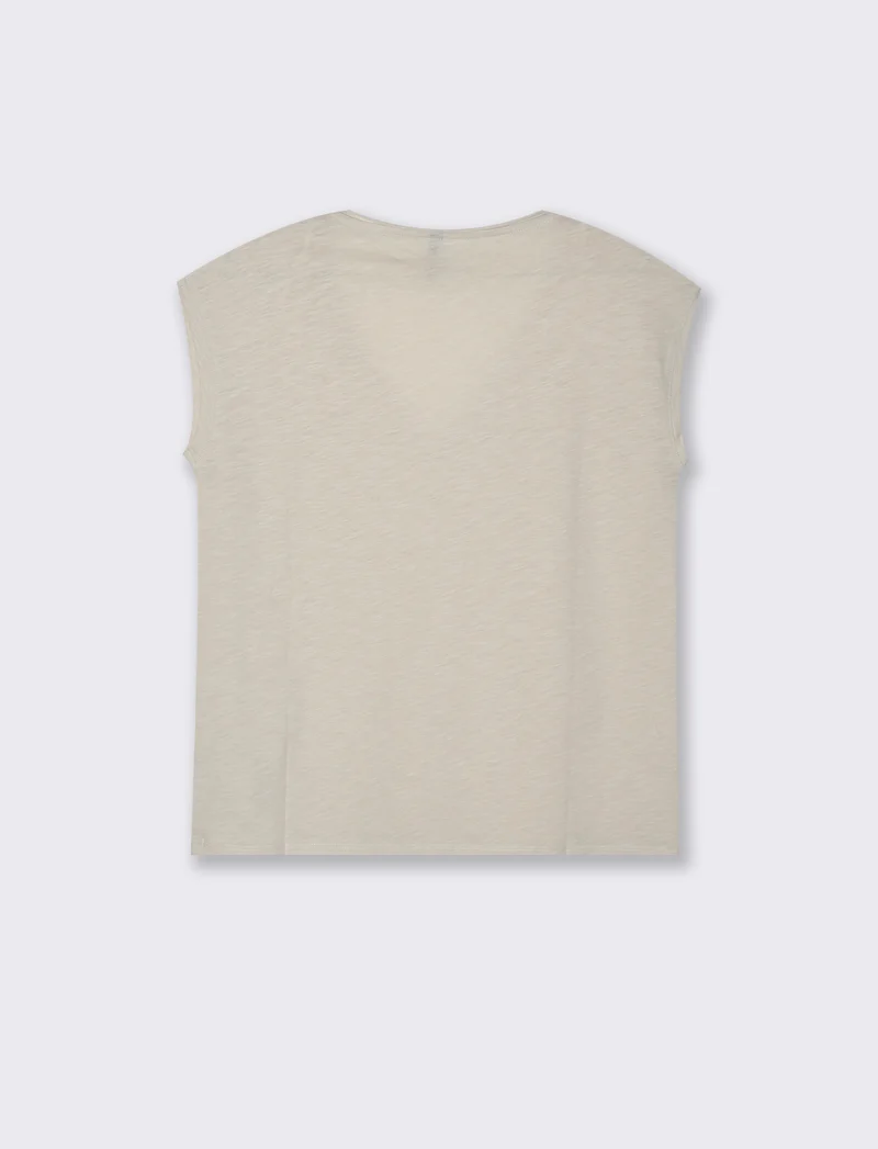 T-SHIRT CON SCOLLO A V - Bianco gesso