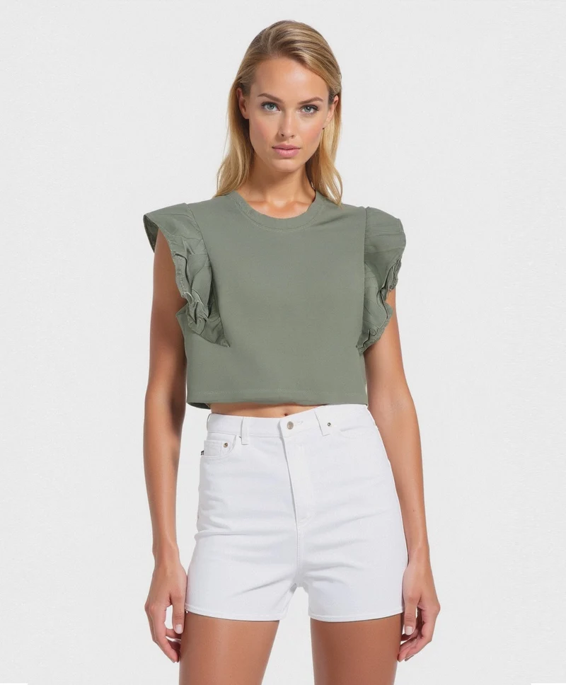 T-SHIRT CON ROUCHES - Verde foresta