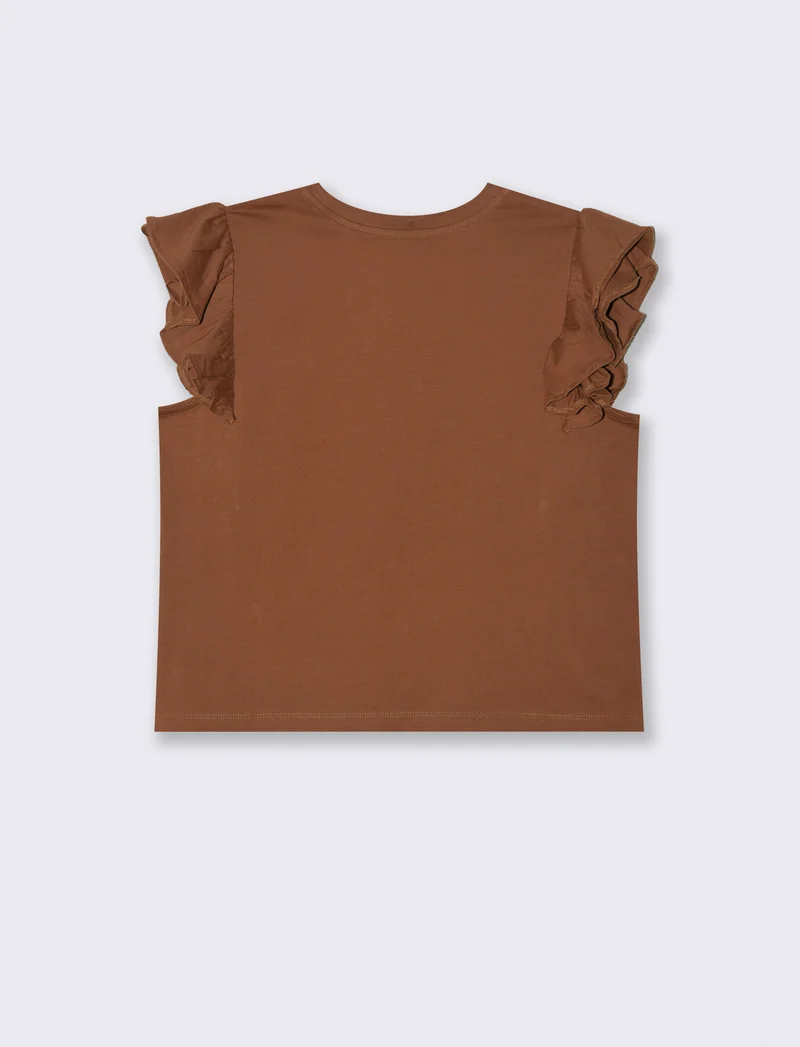 T-SHIRT CON ROUCHES - Marrone tabacco