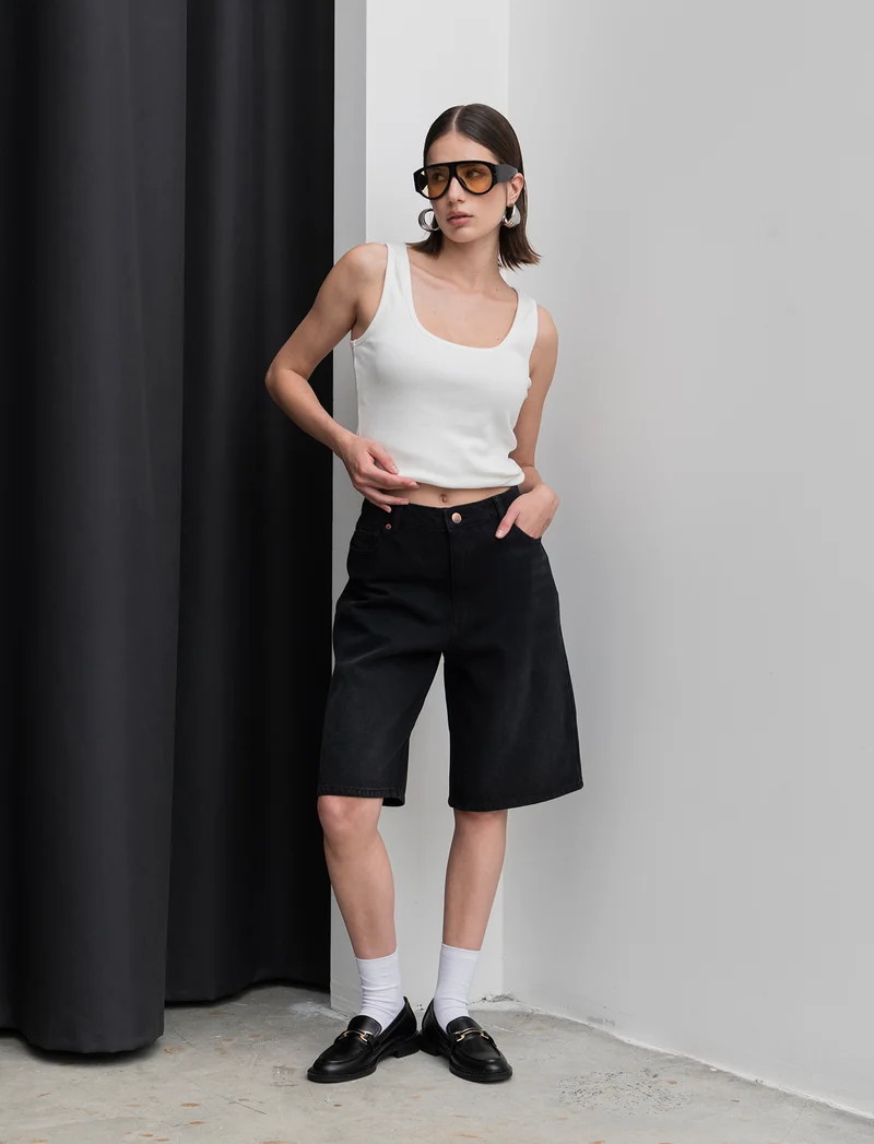 Bermuda in denim - Nero
