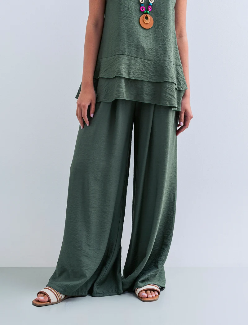 Pantalone a palazzo con cintura - Verde militare