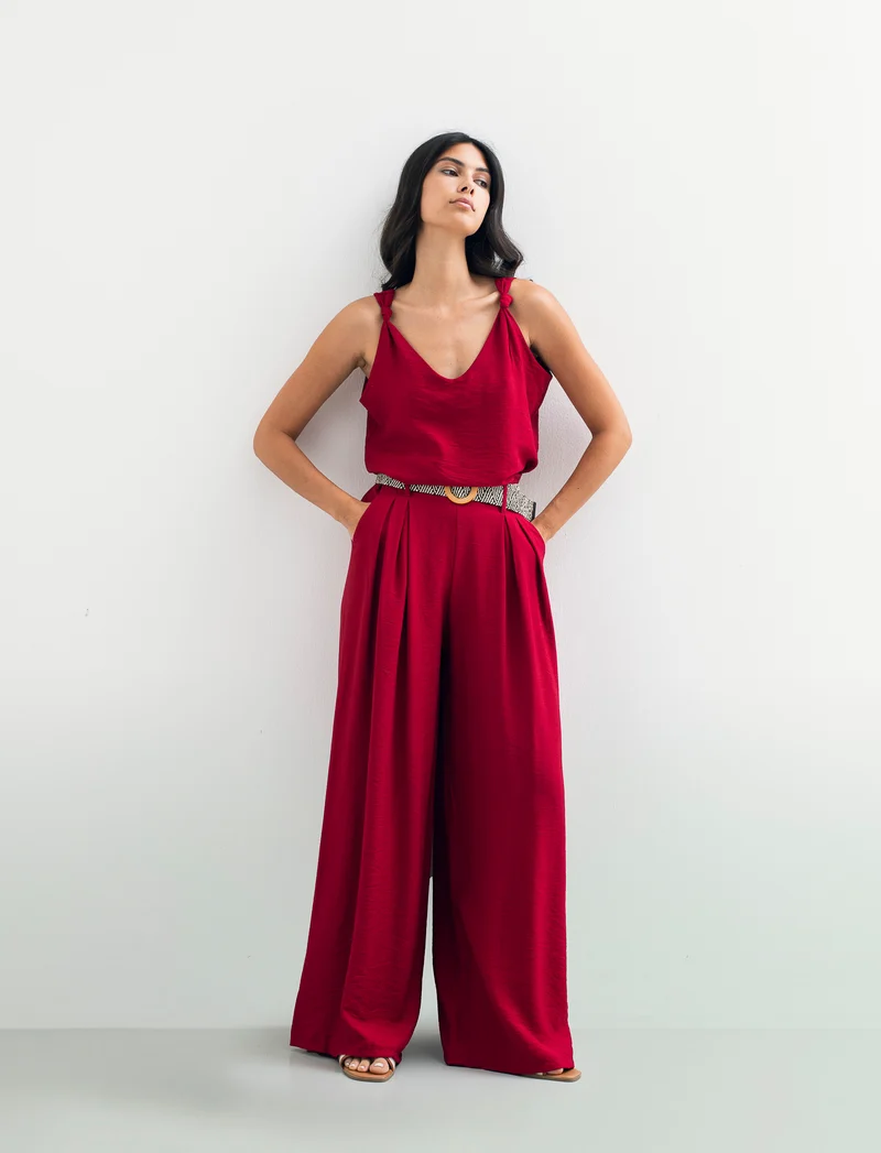 Pantalone a palazzo con cintura - Rosso india