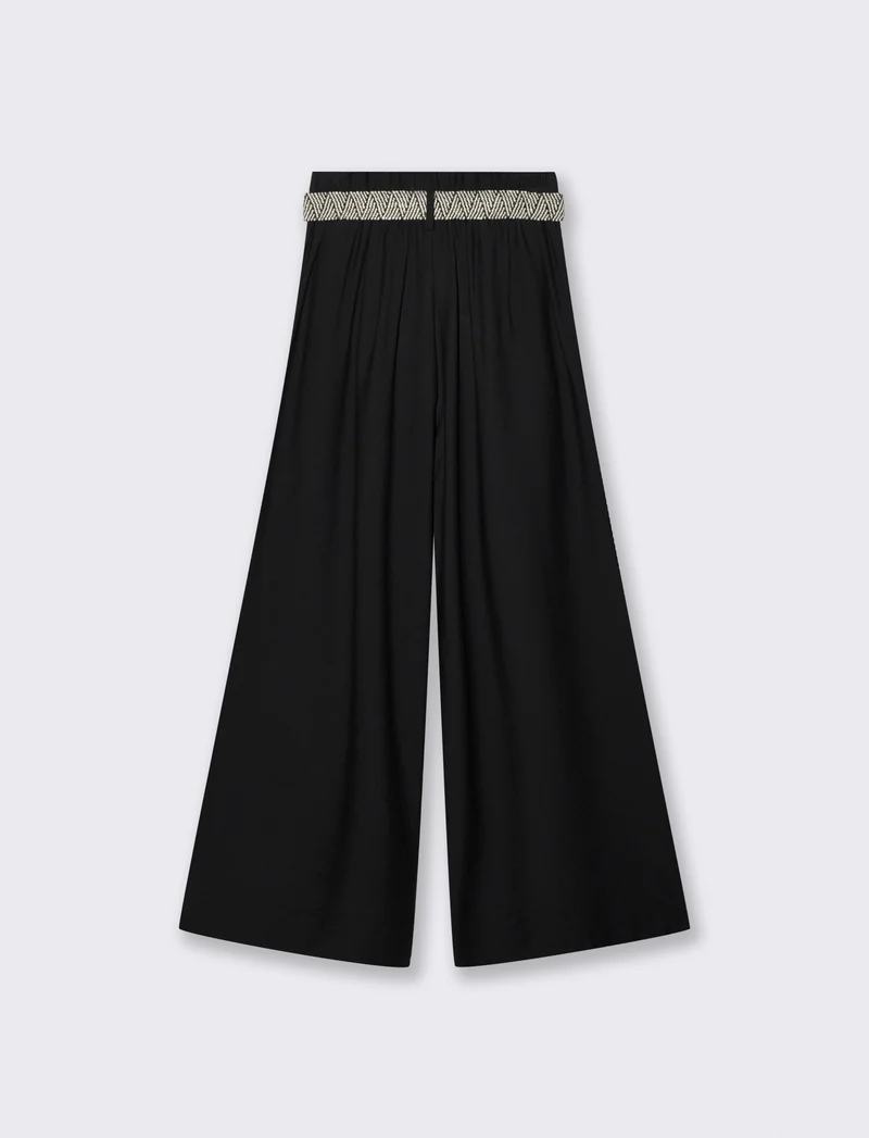 Pantalone a palazzo con cintura - Nero