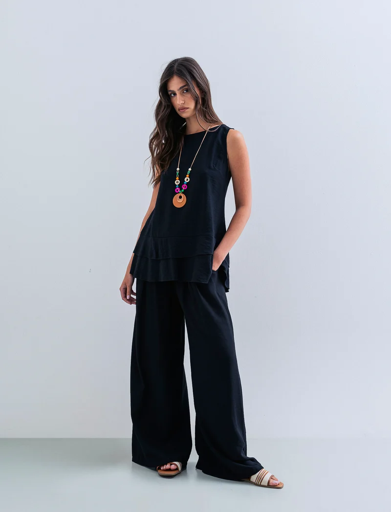Pantalone a palazzo con cintura - Nero